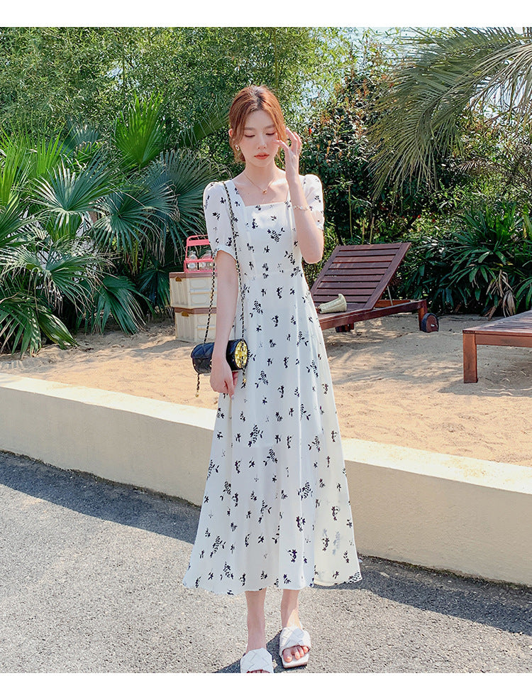 Pastoral-style White Floral-print Dress For Women Summer Season