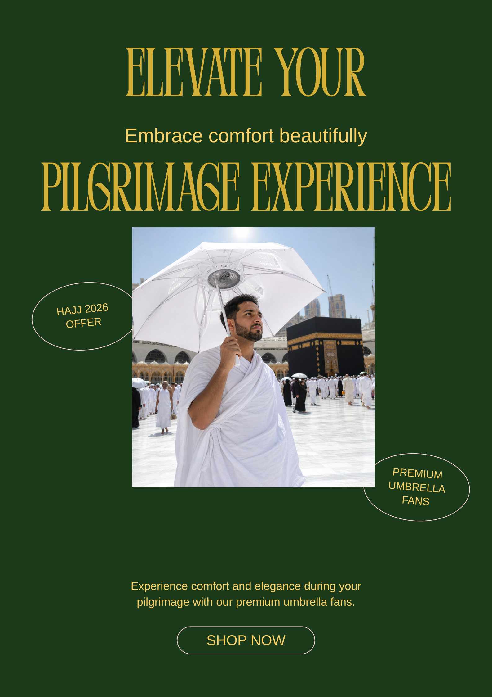 Fan Umbrella for Hajj 2026 / 3-in-1 UV Protection + Cooling Fan + Mist Spray | مظلة مروحة للحج